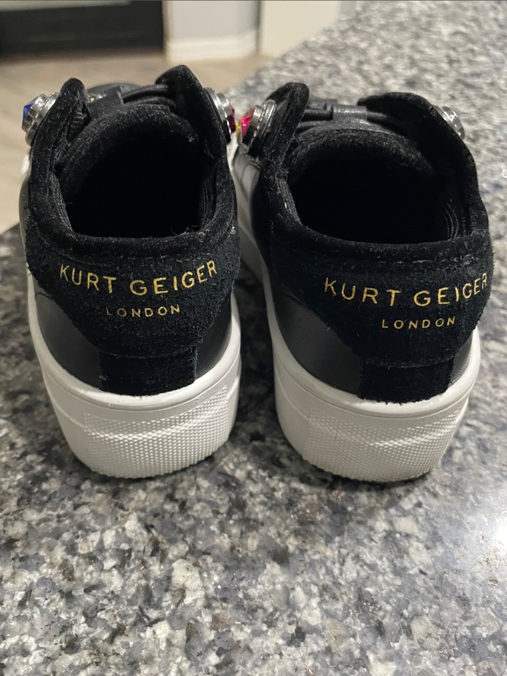 Kurt Geiger Kids Black Sneakers with White Platform and Jewel Accents